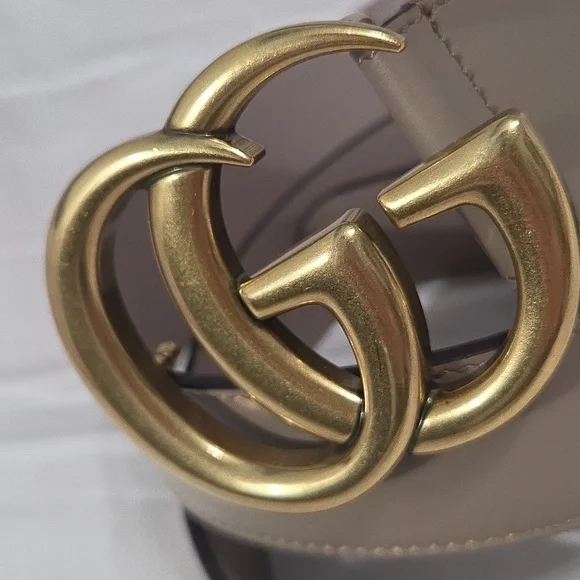 Gucci Taupe Pink Leather Belt with Gold Double G Buckle - Picture 12 of 16